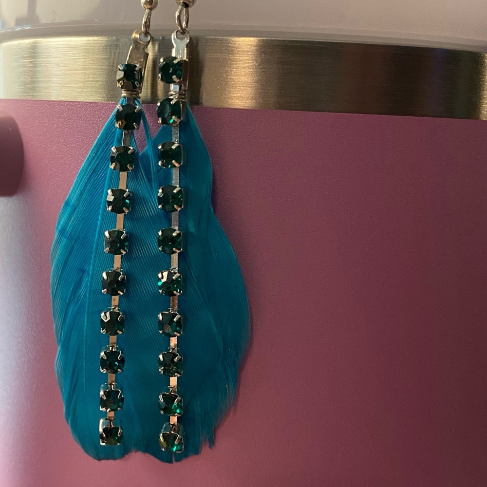 Elegant Blue Feather Earrings